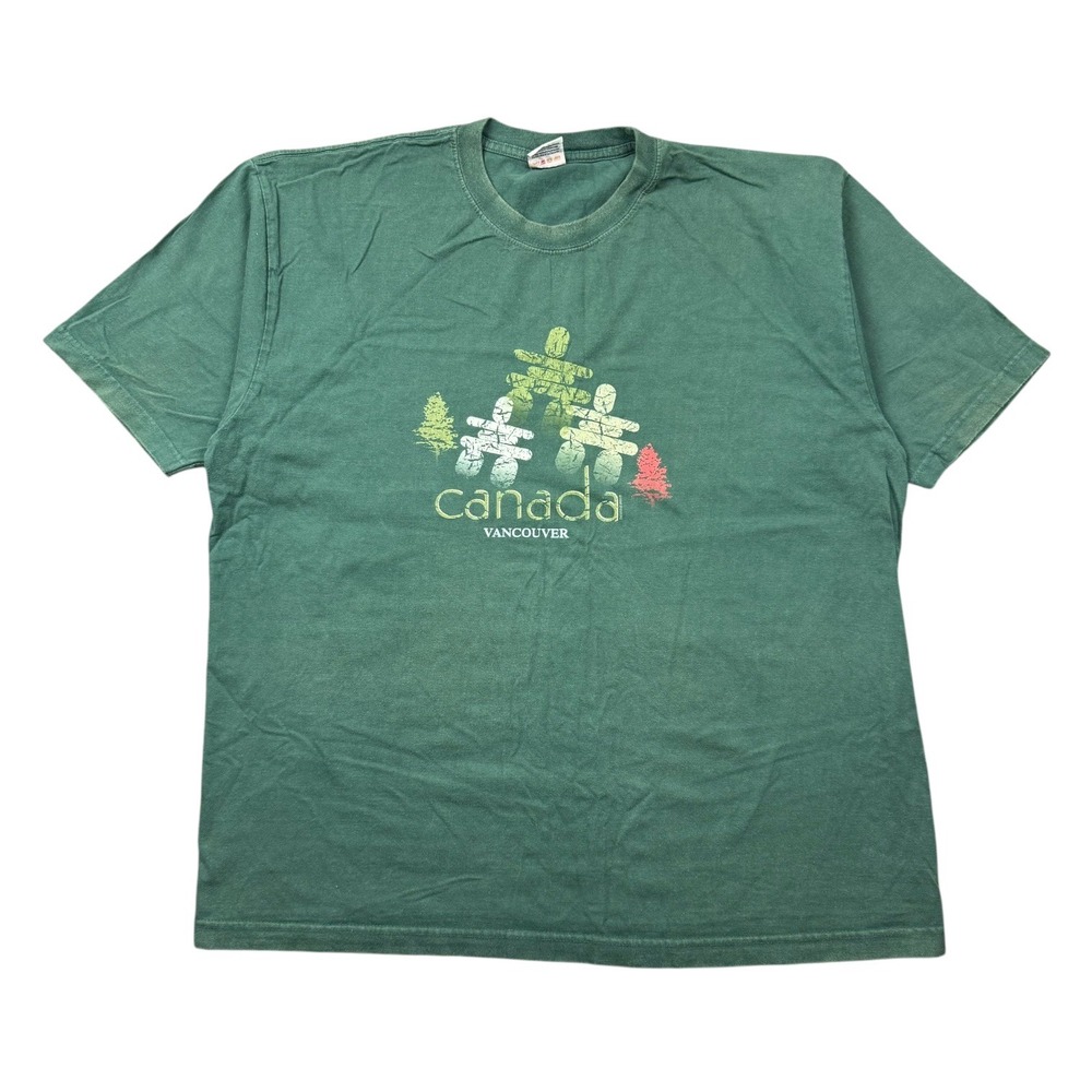 Y2K Vancouver Canada T Shirt Men XL Green Faded Outdoors Destination Graphic Tee